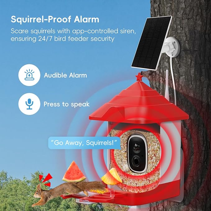 Smart Bird Feeder with Camera, with AI Identify Birds Species & Solar Panel, WiFi Birdfeeder with Cam, 4K HD Live View, Chew-Proof & Waterproof Design, Real-Time App Alerts, Bird Lover's Companion