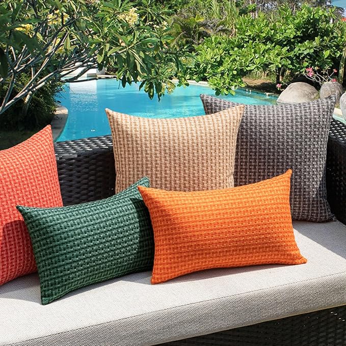 Kevin Textile Outdoor Waterproof Throw Pillow Covers Pack of 2 Farmhouse Decorative Cushion Covers for Garden Patio Tent Balcony Bench Couch Sofa 12x20 Inch, Dark Green