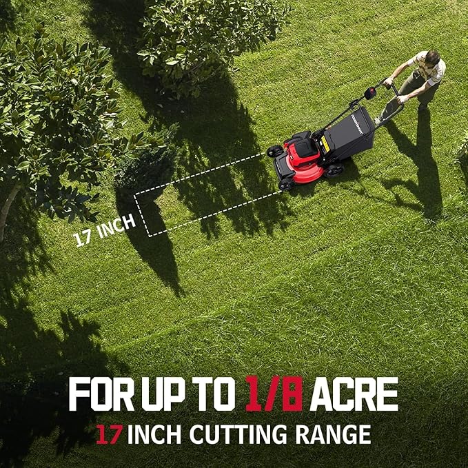 PowerSmart 17in Electric Lawn Mower 40V Cordless Mower with 4.0Ah Battery & Charge, Quiet, Lightweight, Foldable Handles