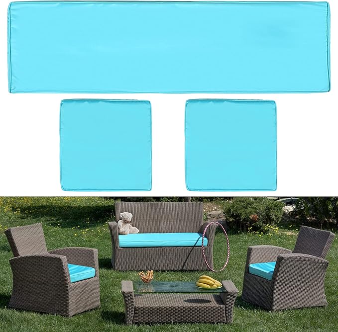3 Pcs Outdoor Cushion Covers Patio Cushion Replacement Covers 2 Covers 18 x 18 x 2 and 1 Cover 42 x 18 x 3 for Patio Furniture Outdoor Washable Water Resistant for Couch Garden Sofa (Teal Blue)