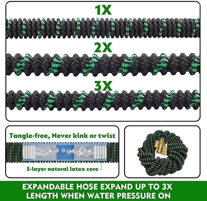 Expandable Garden Hose - 75 ft Expanding Water Garden Hoses, No Kink Lightweight Flexible Hose with 3/4" Solid Fittings and 4-Layer Latex Cores - 75ft Retractable Stretch Car Washing Pipes