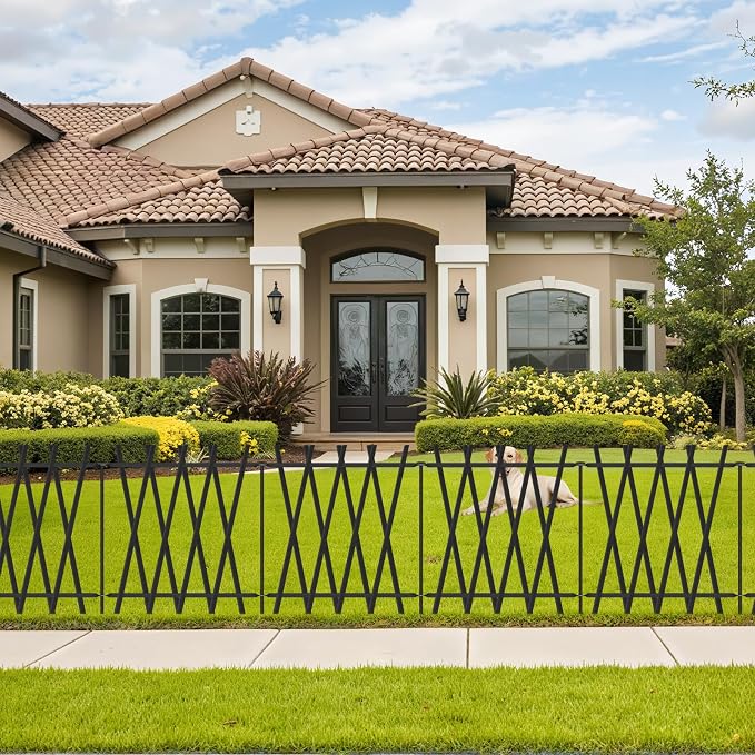 10 Panels Decorative Garden Fence 24in H x 20Ft L, Heavy Duty Rustproof Metal Animal Barrier No Dig Fencing Outdoor Dog Fence Flower Bed Border, Lawn Edging for Pet, Yard& Patio, Landscape