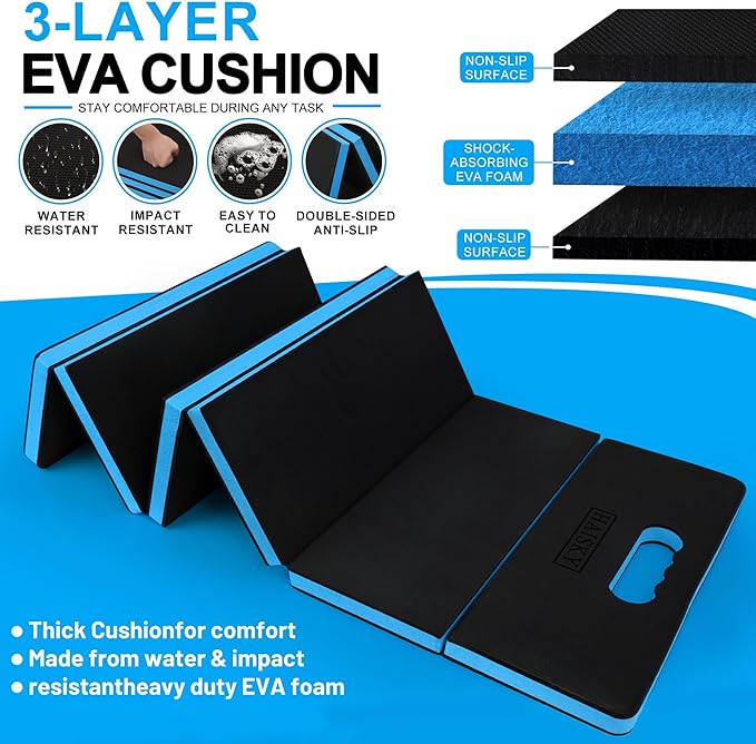Foldable Mechanic Mat Kneeling Pad, 1.2" Extra Thick Density EVA Foam Portable 5-Fold Kneeling Mat, 47" x 18" for Working under Car, Gardening, Yardwork, Workshop Repairing, Camping