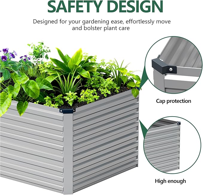 Vengarus 12x2x2FT Galvanized Raised Garden Bed Kit, Deep Root Planter Box Outdoor Large Planter Raised Beds for Planting Flowers,Vegetables and Herbs-Silver