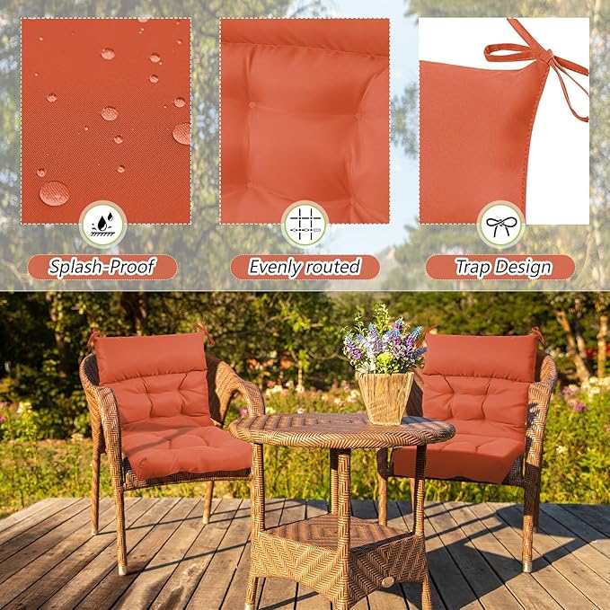 Sintuff 4 Pcs 44 x 21 x 4 Patio Chair Cushions Outdoor Chair Cushion Seat/Back Tufted Pillow with Ties Water Resistant Replacement Indoor Patio Furniture Outdoor Furniture (Solid Color,Spice)
