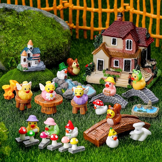 36 Pcs Fairy Garden Accessories - Miniatures Garden Houses Bridge Landscape Water Well Fence Figurines Pond Mushroom Lawn Garden Ornament for DIY Terrarium Potted Plants Dollhouse Desk Decor