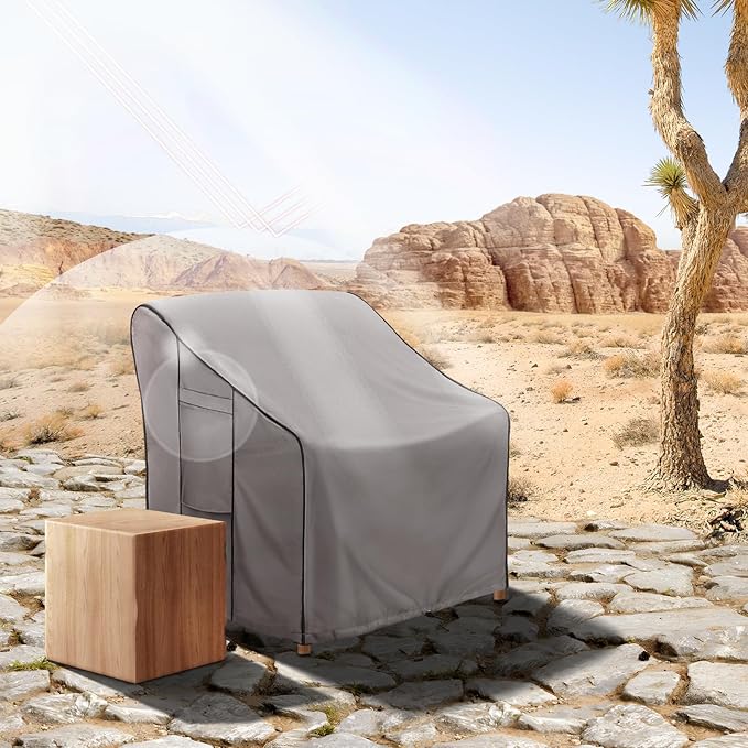 KylinLucky High Back Patio Chair Covers 2-Pack 30"x34"x38.5" 600D, Waterproof Outdoor Dining Chair Covers with Windproof Straps, Grey