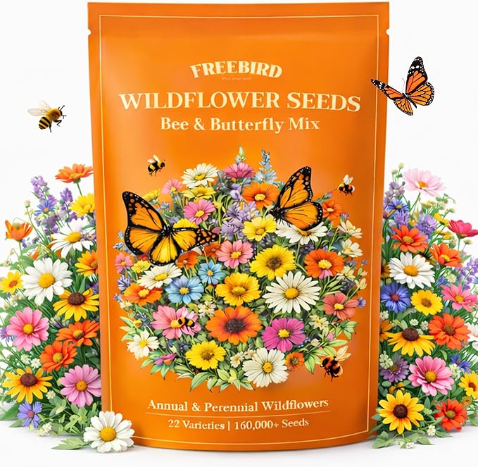 Wildflower Seeds for Bees & Butterflies – 22 Variety Pollinator Mix – 160,000+ Seeds – 4 oz Annual & Perennial Blend