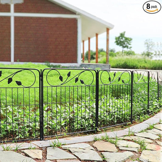 FOREHOGAR Decorative Black Garden Fencing 24in(H) X16ft(L) 8 Panels Metal Wire Edging Patio Landscape Flower Border Garden Fence for Dogs Animal Barrier for Outdoor
