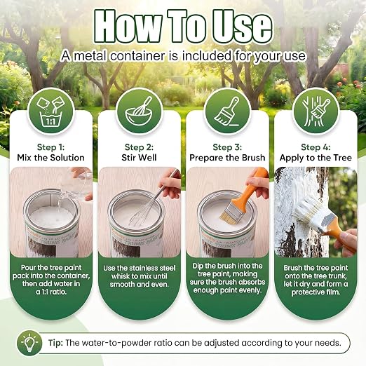 Kathfly 2 Pack Tree Paint Kit Tree Whitewash Trees Trunk Protection with Tinplate Container Whisk Brush for Fruit Nut Ornamental Trees Sapling Garden Yard Orchard (7" Whisk,Regular Classic Brush)