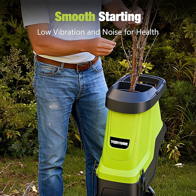 Yeryork Wood Chipper, 15-Amp 1.8" Cutting Diameter Electric Wood Chipper & Shredder with 50L Collection Bag, Efficient Mulcher for Easy Clean up Ideal for Yard Waste and Branches