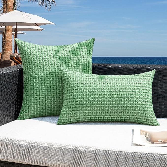Kevin Textile Spring Outdoor Waterproof Throw Pillow Covers Pack of 2 Farmhouse Decorative Cushion Covers for Garden Patio Tent Balcony Bench Couch Sofa 24x24 Inch, Sage Green