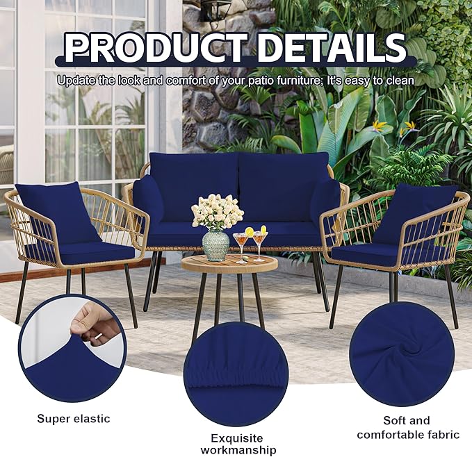 8Pcs Patio Cushion Covers,Outdoor Cushions Covers,Stretch Cushion Covers Replacement, Washable and Reusable Furniture Protectors(Lake Blue)