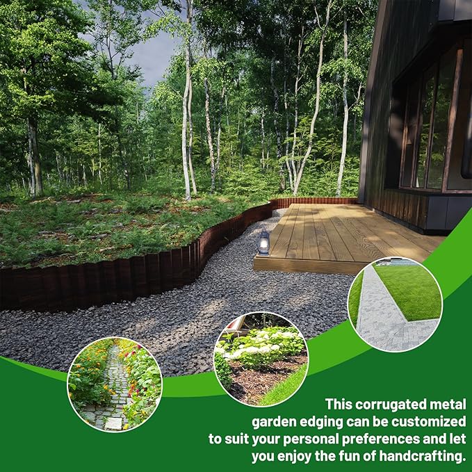 SnugNiture Corrugated Metal Garden Edging,10" x 20' Sturdy Lawn Edging Border,Landscape Edging Border for Lawn, Flower Bed,Garden and Yard(Brown)