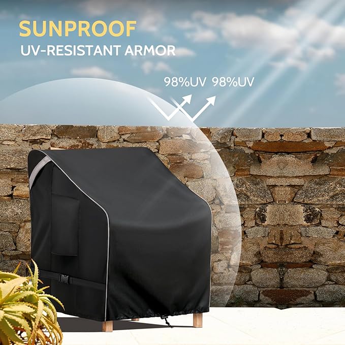 COSFLY Outdoor Patio Chair Covers Waterproof, Heavy-Duty UV-Resistant Furniture Covers, Adjustable Fit with Buckle Straps, Fits Chairs up to 31.5" W x 33.5" D x 36" H (2-Pack, Black)
