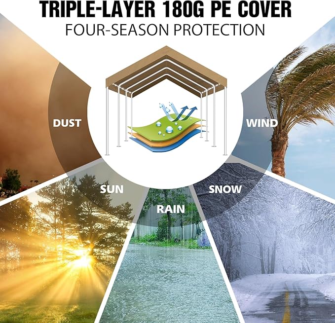 Carport Canopy Replacement Cover, Waterproof Shelter Cover with Ball Bungee Cords(Frame is not Included)
