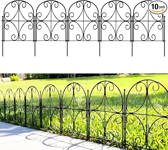 ShopLaLa Garden Fence (10 Panels) 12.5in(L) x 16.5in(H) Rustproof Black Metal Curly Wire, Animal Barrier Fencing for Dogs, Decorative Flower Bed Edging Landscape Border Yard, Patio Outdoor Decor