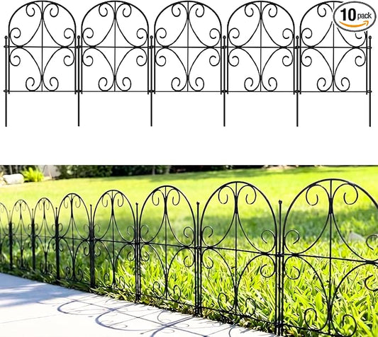 ShopLaLa Garden Fence (10 Panels) 12.5in(L) x 16.5in(H) Rustproof Black Metal Curly Wire, Animal Barrier Fencing for Dogs, Decorative Flower Bed Edging Landscape Border Yard, Patio Outdoor Decor