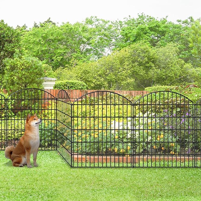 FOREHOGAR Heavy Duty Metal Garden Fence Outdoor CTW3643, 43.2in H x 14.75 ft L, No Dig Temporary Dog Fence Border Fencing for Yard Patio Landscape Flower Bed,5 Panels + 6 Stakes, Black
