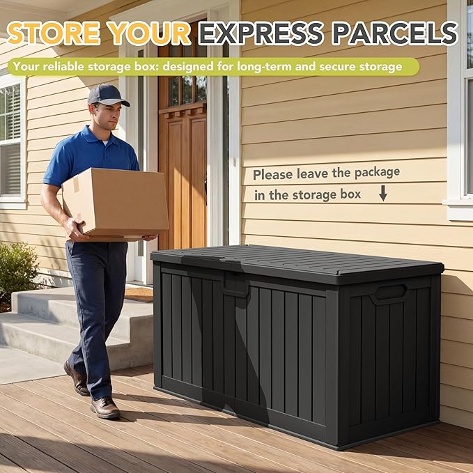 240 Gallon HDPE Deck Box Outdoor Indoor Waterproof Storage Box for Patio Furniture, Pool Accessories, Garden Tools, and Cushion Storage, Black