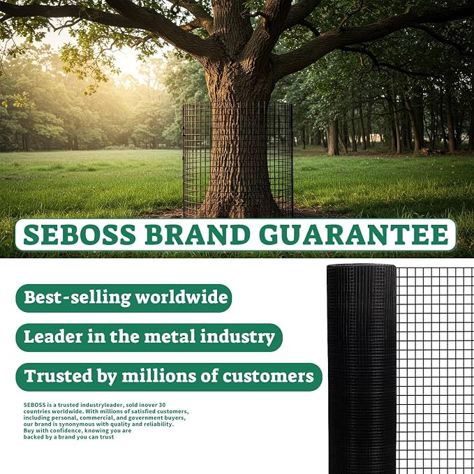 SEBOSS Hardware Cloth 1/4 inch 48" x 50' 23-Gauge, Black Vinyl Coated for Chicken Wire Mesh, Garden Fencing, Chicken Wire Fencing, Wire Cloth, and Animal Control Fencing