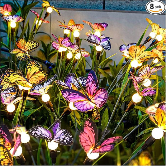 TONULAX Solar Garden Lights - 8 Pack Swaying Butterfly Light, Swaying in The Wind, Solar Outdoor Lights, Yard Patio Pathway Decoration, High Flexibility Iron Wire & Realistic Butterflies