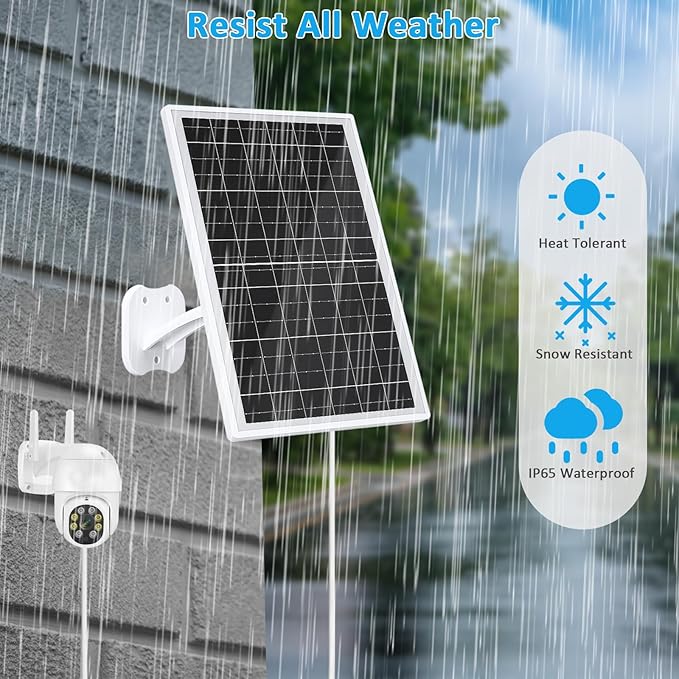 FUTUREZEN 13W Solar Panel for Security Cameras & Trail Cameras, USB-C, Micro USB & 5.5x2.1mm DC Output, IP66 Waterproof, 360° Adjustable Mount, 7.2FT Cable