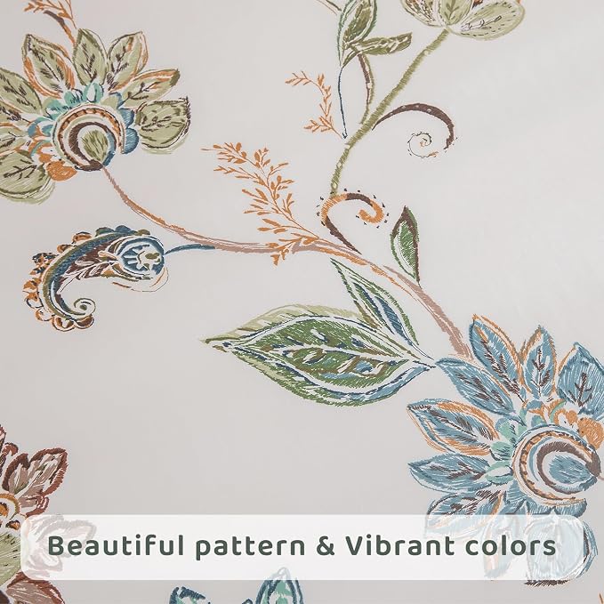 QSH Floral Bed Sheets Queen Size - 100% Egyptian Cotton Sheets Elegant Botanical Leaves Flower Pattern Printed Bedding Sheets Queen Size Bed Extra Soft and Breathable 4pcs Deep Pockets Bed Sheets
