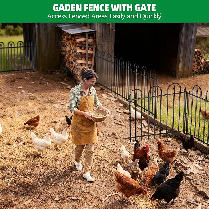 Garden Fence Animal Barrier - 10 Panels, 32 in(H) x 24 ft(L) No Dig Garden Fence, Arched Decorative Garden Fence Border with Ground Stakes, Rustproof Metal Fencing for Yard Patio Dog Rabbit