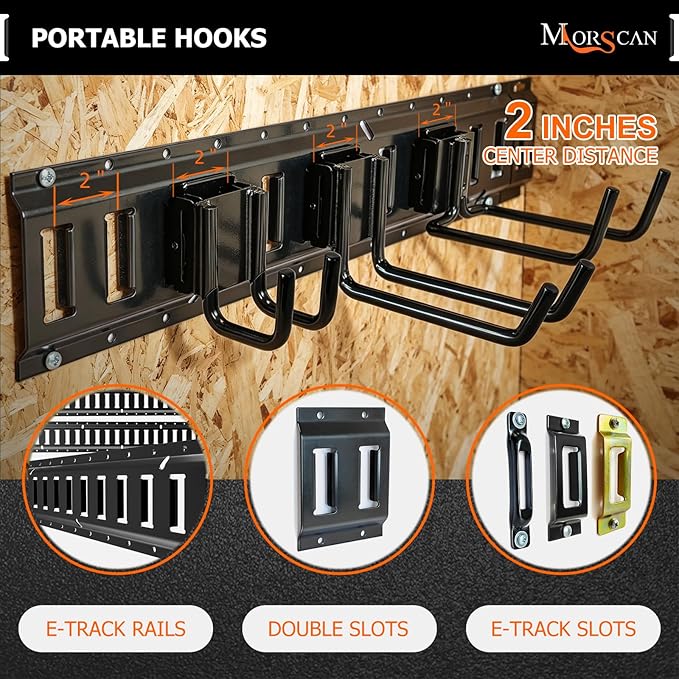 4-Pack 2"x6" Heavy-Duty E-Track Double Fitting J Hooks with Extra Rubberized Dip-Coating - Stable Organizers for Trailers, Trucks & Garden Tools