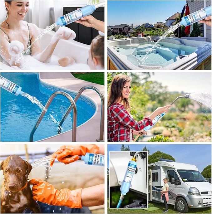 Garden Hose Filter for Filling Pool,Garden Hose Filter for Filling Hot Tub/Spa, Greatly Reduces Sediment, Chlorine, Heavy Metals and Odors, Standard 3/4" Garden Hose Thread