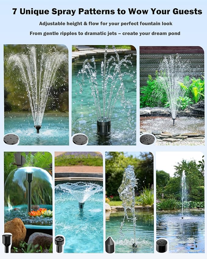 Antfraer Solar Pond Pump, 25W Solar Fountain Pump with 340GPH Flow Adjustable, Solar Water Pump with 6.6FT Tubing & 16.5FT Cord for Garden Ponds, Fish Tanks Waterfalls & DIY Fountain Water Features