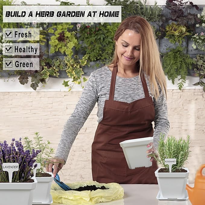 Meekear 10 Herb Seeds Garden Starter Grow Kit with White Pots, Markers, Nutritional Soil, Watering, Herb Clipper, Complete Indoor Potted Plant Growing Set for Kitchen DIY