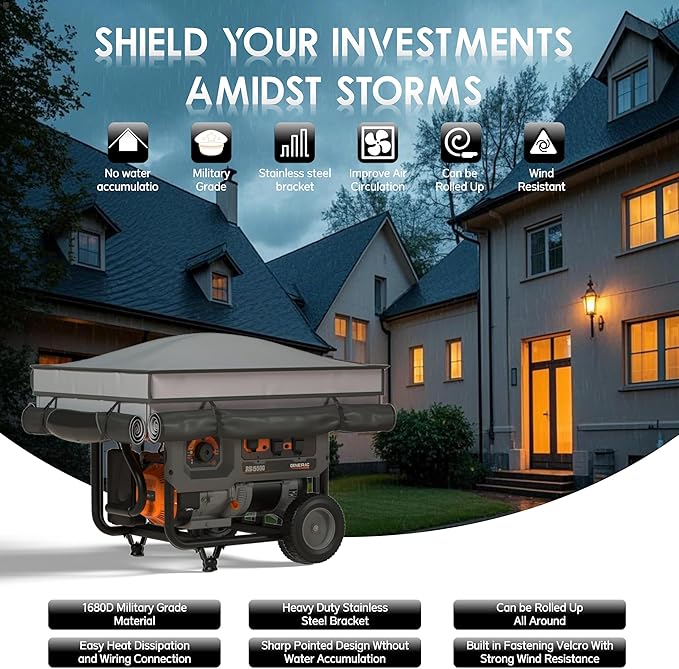 Generator Tent Cover with Bracket,Generator Covers While Running,Rooftop Design,No Water Accumulation,100% Waterproof Heavy Duty Tarps Generator Tent,38 "x28 " x27 ",Gray.