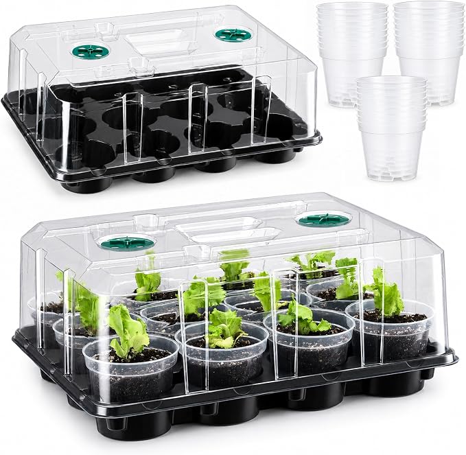 homenote 4 Inch Seed Starter Trays 2 Pack with Humidity Dome | 12-Cell Seedling Starter Trays, Plant Starter Germination Trays, For Pot Seedlings Indoor Outdoor