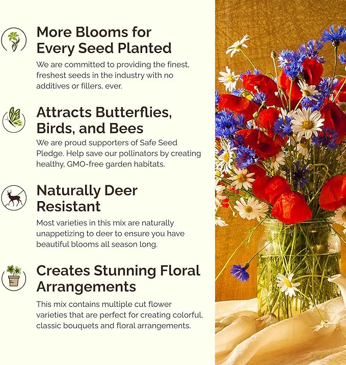 Eden Brothers Maine Wildflower Mixed Seeds for Planting, 1 lb, 480,000+ Seeds with Lupine, Cornflower | Attracts Pollinators, Plant in Spring or Fall, Zones