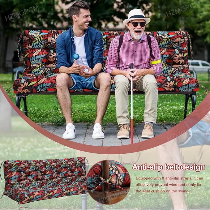 Premium 5" Thick Waterproof Outdoor Swing Cushions Sturdy Durable 2-3 Seat Replacement Porch Swing Cushions with Backrest&Ties Bench Cushion for Outdoor Furniture Backyard Patio (Flower01)