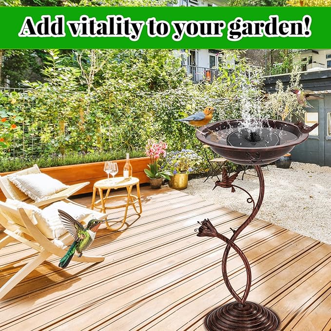 Bird Bath Garden for Outside, Vintage Metal Birdbaths Bowl with Roman Pedestal for Outdoors, Standing Bird Bath Bowl Birdfeeder for Yard Lawn Decor (Vintage Copper - Hummingbird)