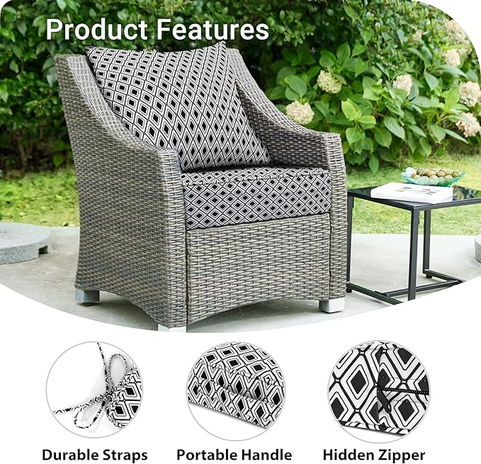 IPYNBAP Outdoor Cushions for Patio Furniture,Outdoor Seat Cushion Set 24 x 24 x 4 Inch,Waterproof & Fade Resistant Outdoor Chair Cushions,Deep Patio Chair Cushion with Removable Cover,Black Geometry