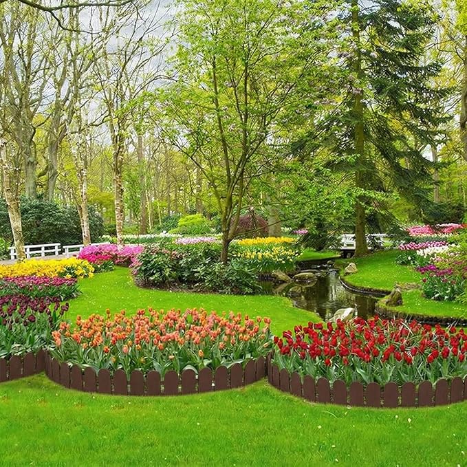 Landscape Edging 66FT, 5.5IN Tall Garden Edging Border with 100pcs Spikes, Plastic Lawn Edging Kit, Tool-Free Flexible Borders Edging for Garden Flower Beds Tree Surrounds Yard Pathway, Brown