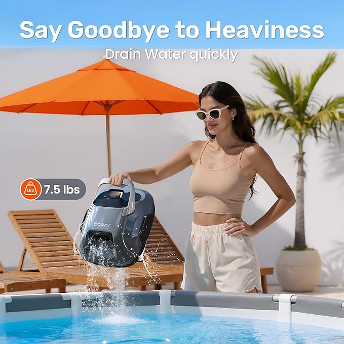 (2026 Upgrade) Gosvor Cordless Robotic Pool Cleaner, Efficient Pool Vacuum, 90 Min Runtime, Self-Parking, 7.5 lbs Lightweight, Ideal for Above Ground Pools up to 860 sq.ft