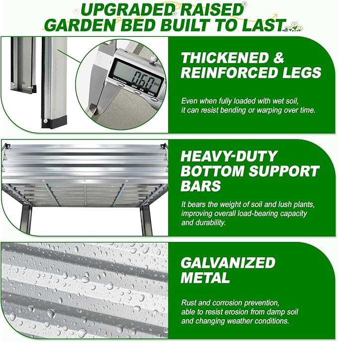 Galvanized Raised Garden Bed with Legs, 48x24x32in Elevated Raised Garden Bed Outdoor with Drainage Holes, Planter Boxes for Gardening Vegetable Flower Fruit in Backyard, Patio, Balcony (Silver)