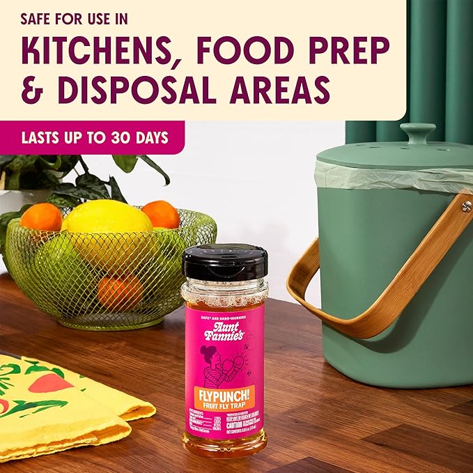 Aunt Fannie's FlyPunch Fruit Fly Trap for Indoor and Kitchen Use, Ready to Use, Made with Plant Based Ingredients, Safe Near Food, Each Bottle Lasts Up to 30 Days, Pack of 6