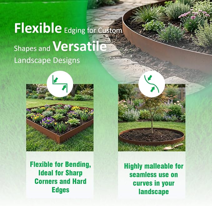 20ft. 6-Pack Cor-Ten Steel Landscape Edging - 40" L x 6" H Metal Edging for Landscaping with 6 Stakes, Hammer-in Garden Edging, Metal Landscape Edging for Flower beds, Lawn & Yard (Rusted)
