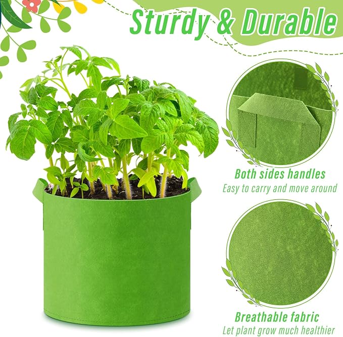 Ziliny 24 Pcs Multicolor Plant Grow Bags Large Grow Bags Fabric Planter Thickened Non Woven Fabric Pots with Handles for Indoor Outdoor Garden Planting Seeds Flower, 6 Colors (5 Gallon)