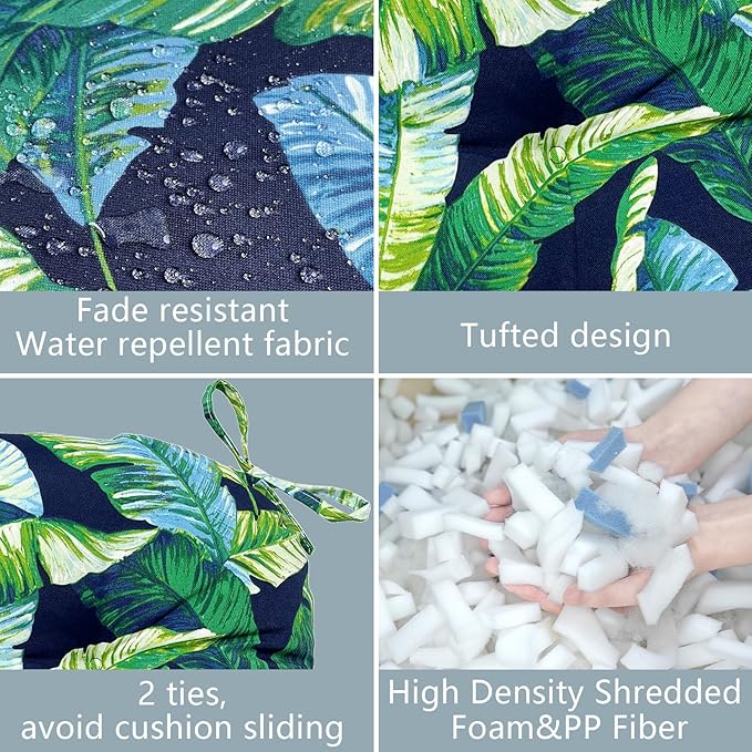 LVTXIII Outdoor Seat Cushions Seasonal Tufted Chair Cushions, Patio Chair Pads for Dining Chairs, Office Armchairs and Garden Furniture Decoration (Round Back, 19”x19”x4”, Hanalei Lagoon, 2 Pack)