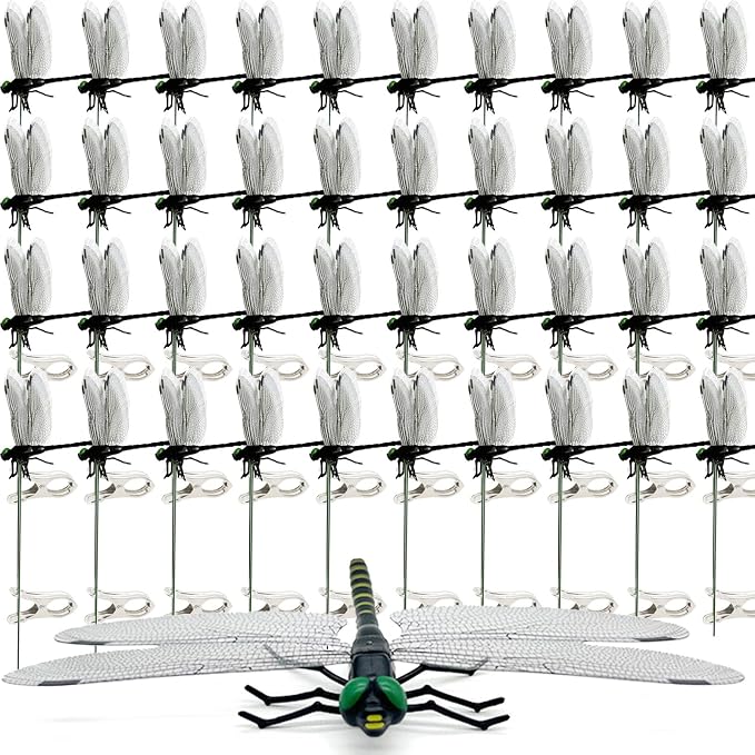 40 Pcs Black 3D Lifelike Dragonfly Clip & Garden Stake, Upgraded Detachable Fake Dragonfly Decor with Flexible PVC Wings, Nature-Inspired Outdoor Comfort Accessory for Hiking Hat, Camping and Patio