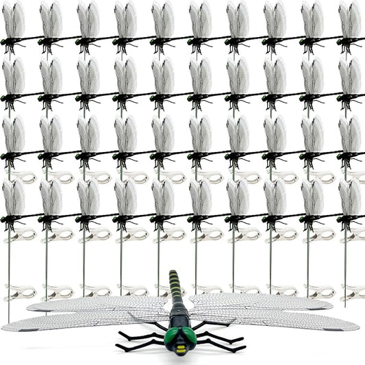 40 Pcs Black 3D Lifelike Dragonfly Clip & Garden Stake, Upgraded Detachable Fake Dragonfly Decor with Flexible PVC Wings, Nature-Inspired Outdoor Comfort Accessory for Hiking Hat, Camping and Patio