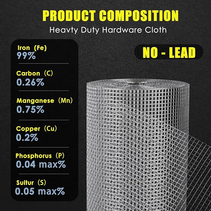GoldPeak Hardware Cloth 1/2 inch 72 inches x 50 feet 19-Gauge, Chicken Wire Fencing, Galvanized Wire Mesh Roll, Gopher Wire Fence Roll, Mesh & Wire Cloth, Cage Wire, Garden Guard
