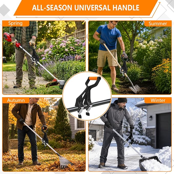 KJX Upgraded Shovel Handle Extension, Ergonomic Weed Trimmer Handle Replacement, Back Saver Attachment Universal Fit for Weed Trimmers, Rakes, String Trimmers, Shovels and More Yard Tools